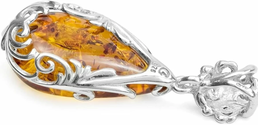 Ian & Valeri Co. Sterling Silver Amber Drop Pendant Necklace - Handcrafted Jewelry