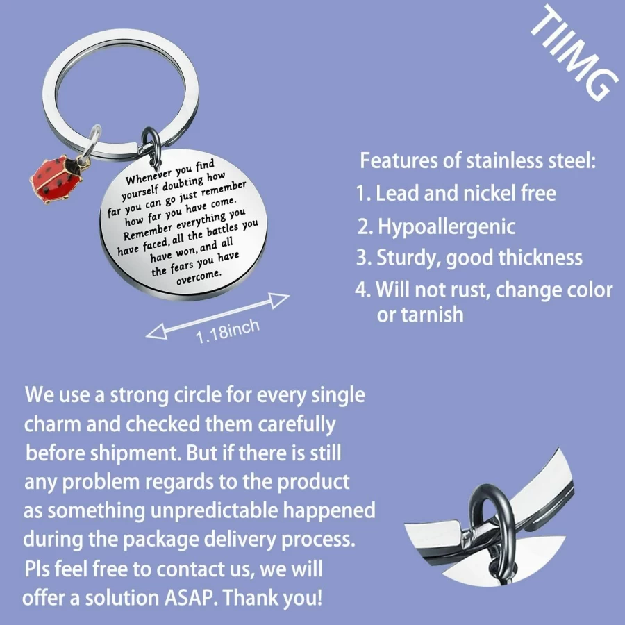 TIIMG Ladybug Keychain - Inspirational Good Luck Gift for Friends, Best Friend Gifts, Ladybug Lover Present