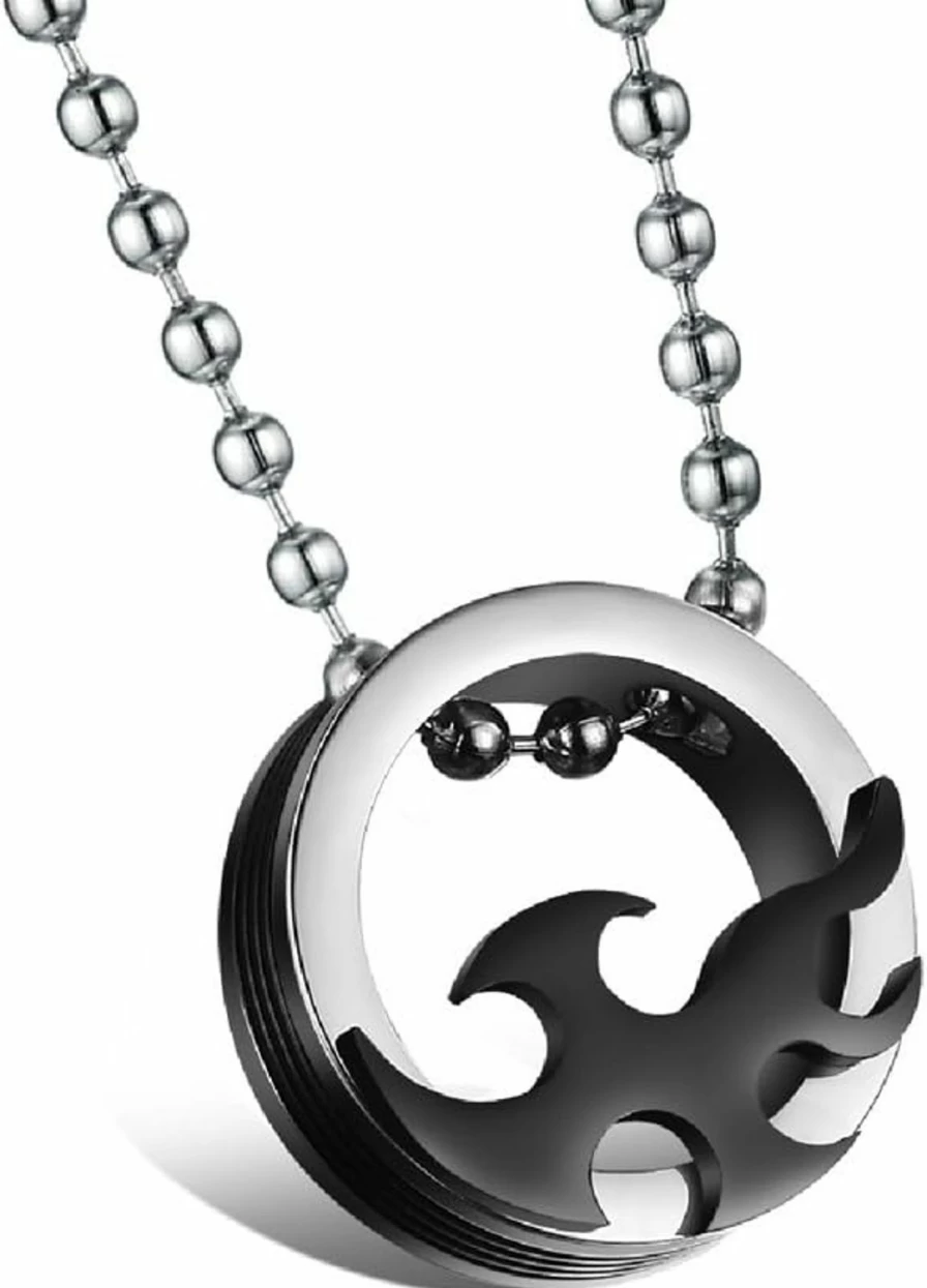 Ashley Jeweller Black Stainless Steel Couple's Pendant Necklace - Passion Fire & Flame Design for Men & Women