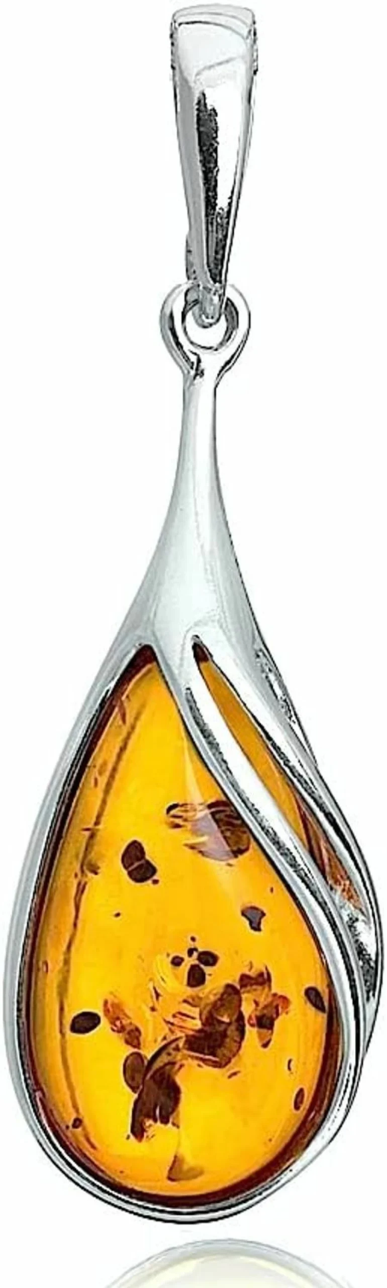Genuine Amber Teardrop Pendant in Sterling Silver by Ian and Valeri Co. - Certified Authentic