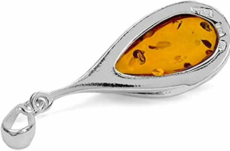 Genuine Amber Teardrop Pendant in Sterling Silver by Ian and Valeri Co. - Certified Authentic