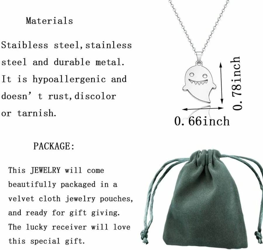 N\C Tiny Cute Ghost Pendant Necklace - Halloween Jewelry Gift for Women, Girls, Daughter & Friends