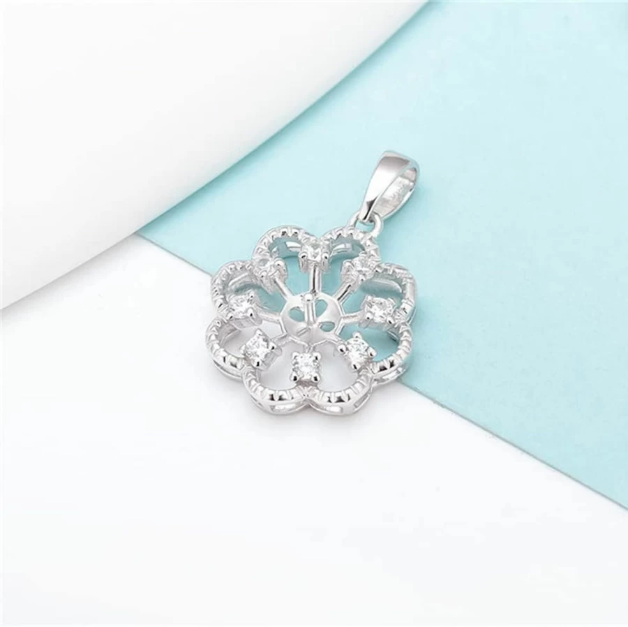 LGSY Sterling Silver Bloom Flower Bail Pendant for Pearl Jewelry Making, Fashion Jewelry Design Pendant Fitting