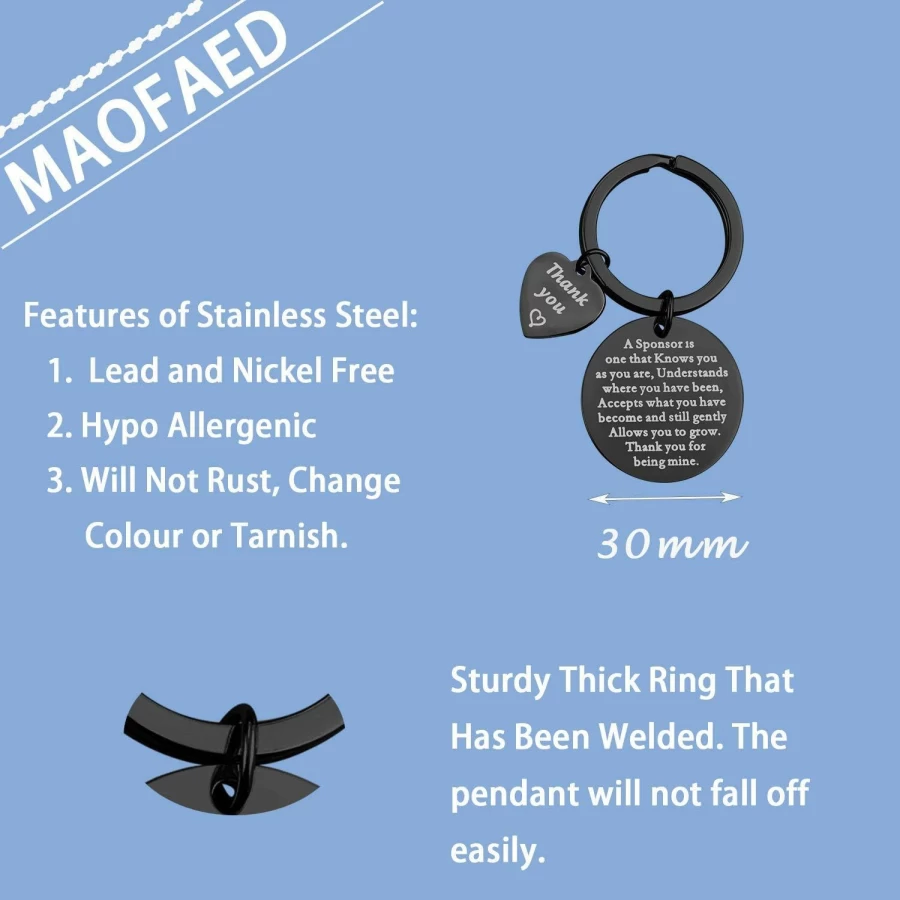 "MAOFAED Custom Sponsor Keychain - Personalized Addiction Recovery Gift for Sponsor Appreciation & NA AA Support"