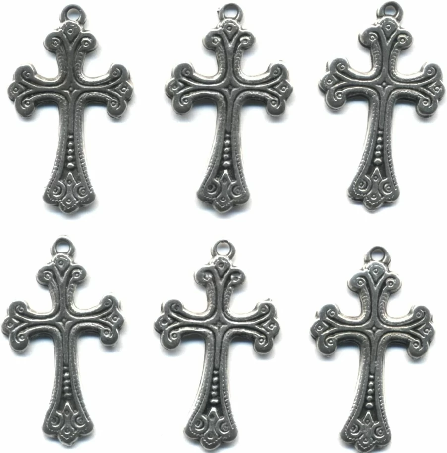 "12 Antique Silver Tone Pewter Cross Pendants Lot - Generic Brand"