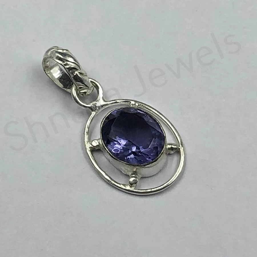 SHNAYA JEWELS Vintage Iolite Sterling Silver Pendant - Handmade 925 Silver Unisex Jewelry for Engagement, Mother's Day Gifts, 1.30" Designer Gemstone Pendant