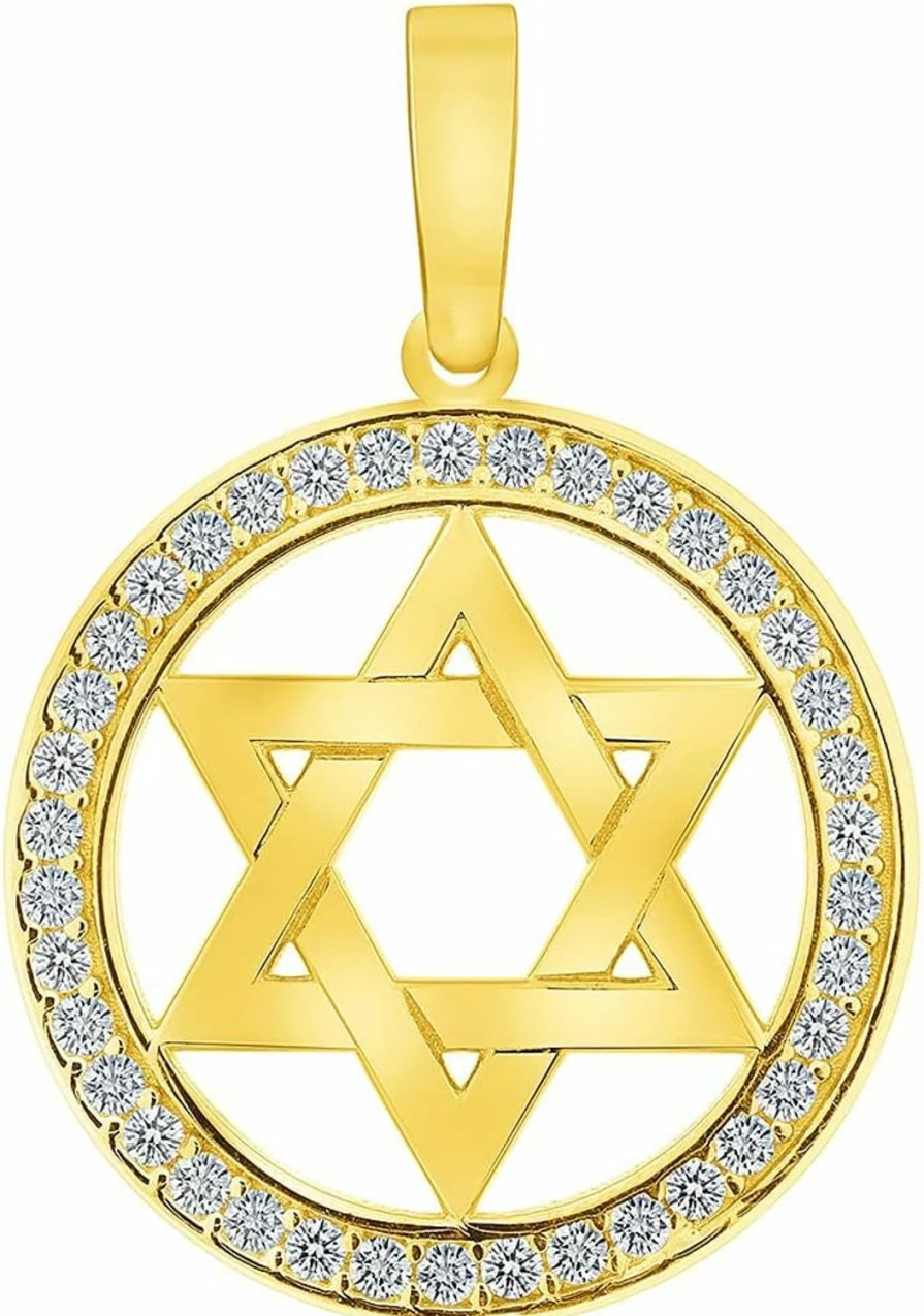 14K Yellow Gold Star of David Pendant with Cubic Zirconia | Jewelry America Hebrew Openwork Pendant