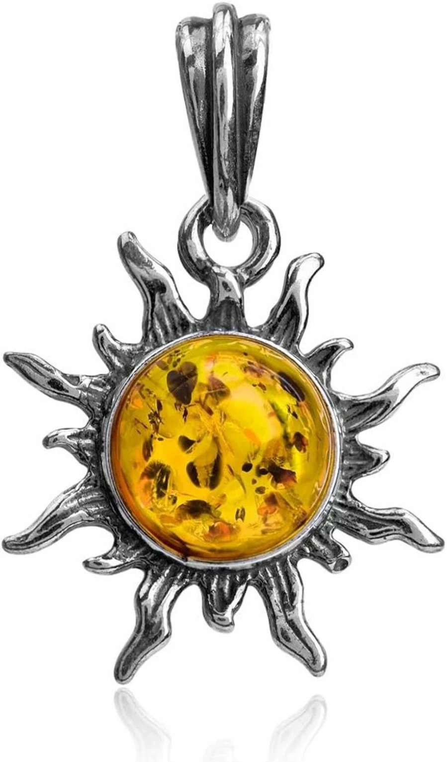 "Ian and Valeri Co. Sterling Silver Amber Sun Pendant Necklace – Handcrafted Jewelry"