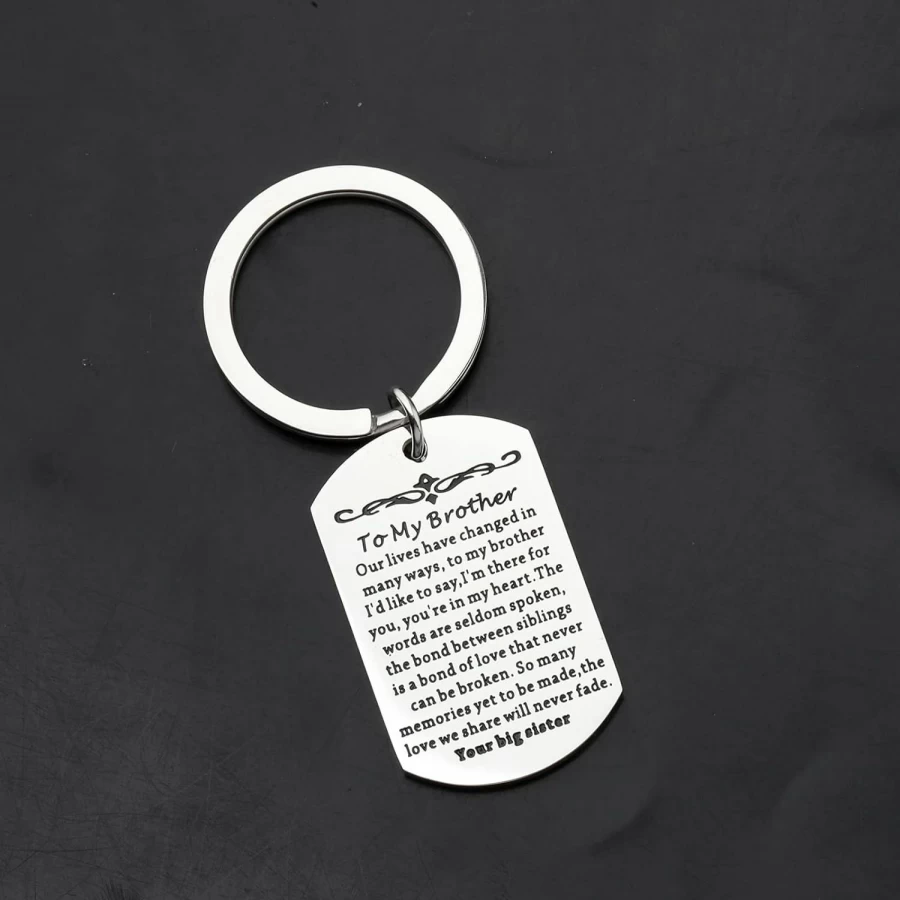"AKTAP Brother Sister Gift Keychain - To My Brother Dog Tag, The Love We Share Never Fades"