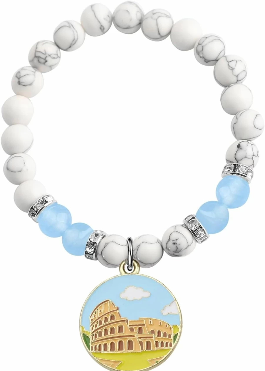 WSNANG Roman Colosseum Charm Bracelet - Authentic Roman Travel Souvenir, Unique Lover Gift for Her, Handmade Jewelry for Women