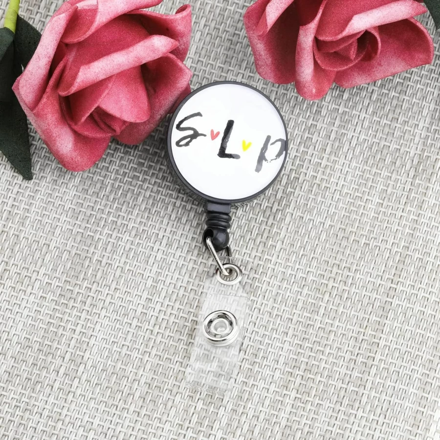 FEELMEM Retractable Badge Reel Holder - Speech Language Pathologist Gift, SLP Jewelry & Therapy Accessories for Professionals
