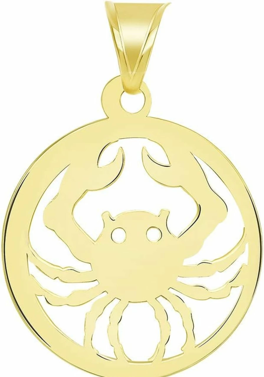 "Jewelry America 14K Solid Yellow Gold Dainty Cancer Zodiac Crab Pendant Necklace"