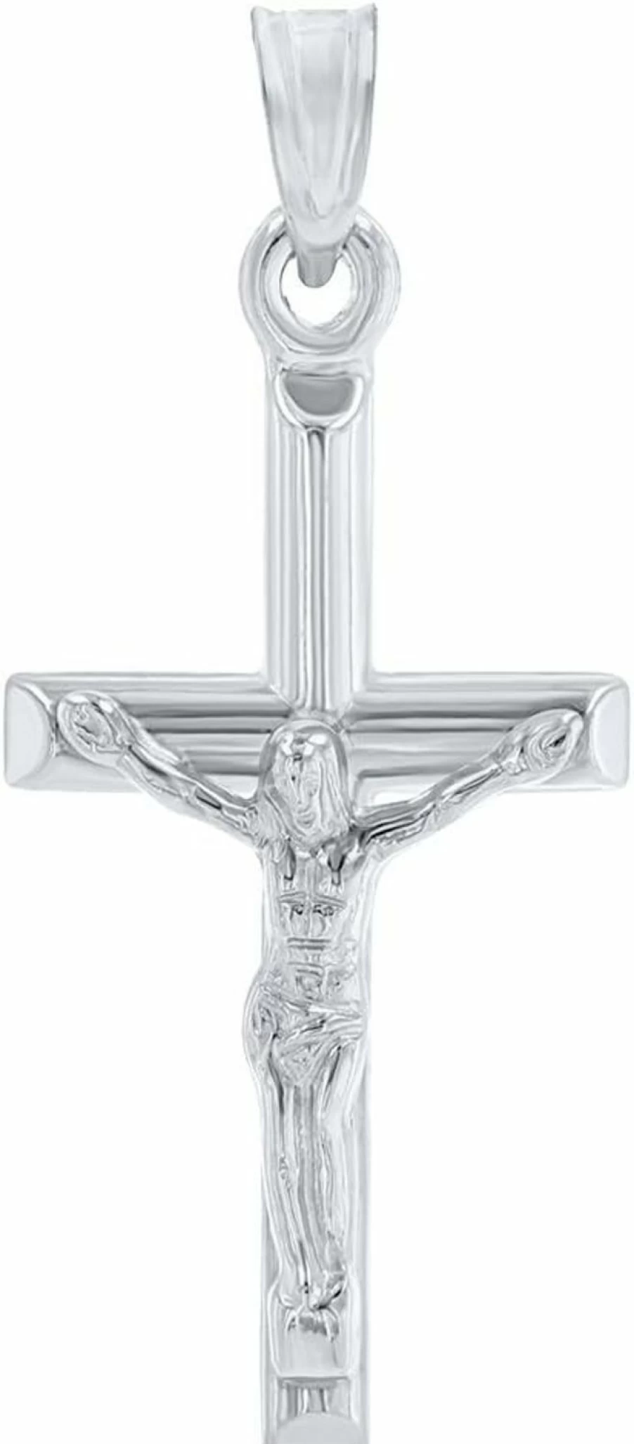 14K White Gold Religious Cross Pendant - Jewelry America Polished Crucifix Necklace