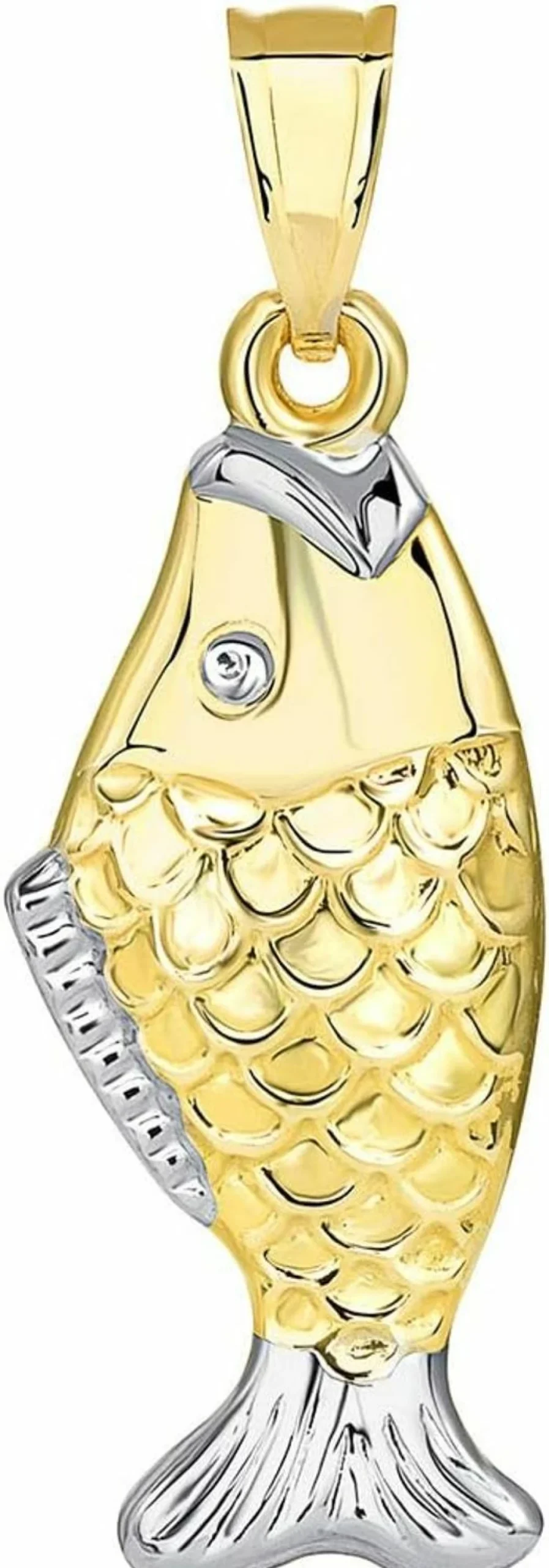 "Jewelry America 14K Yellow Gold Two-Tone 3D Detailed Bass Fish Pendant Charm"