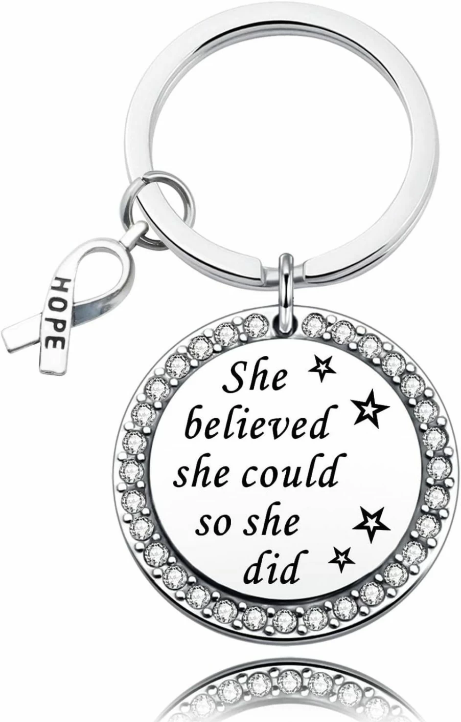 "N/C She Believed She Could So She Did Keychain - Inspirational Cancer Awareness Ribbon Jewelry, Survivor Gift for Women"