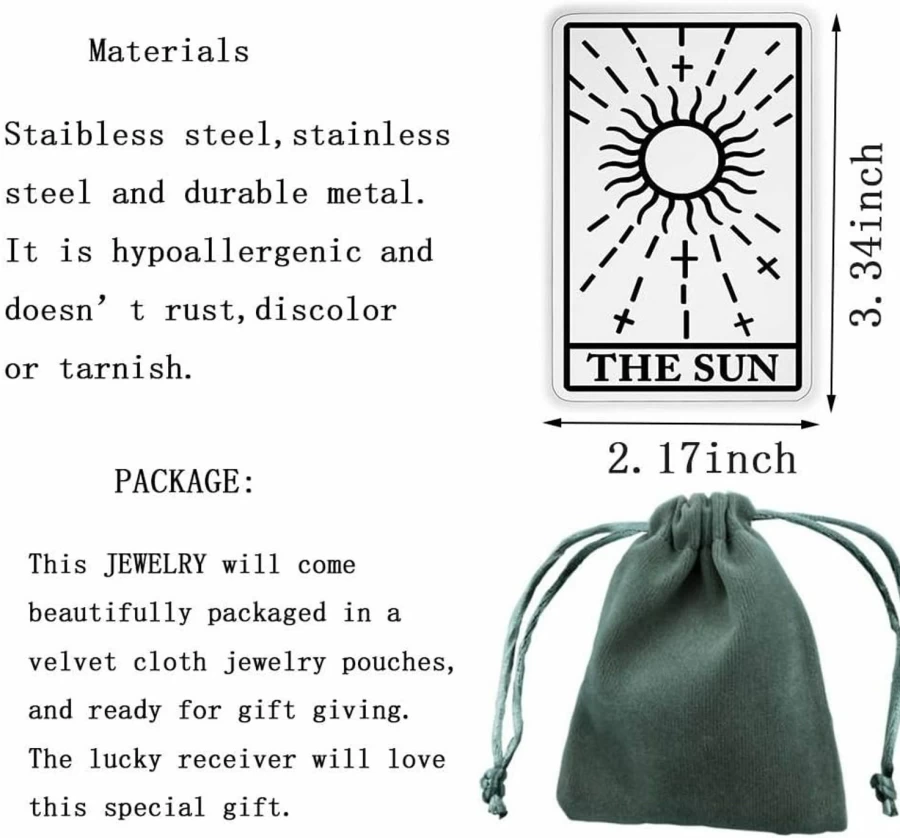 NC Tarot Card Pendant - Mystic Amulet Jewelry for Divination & Good Luck, Astrology Gift