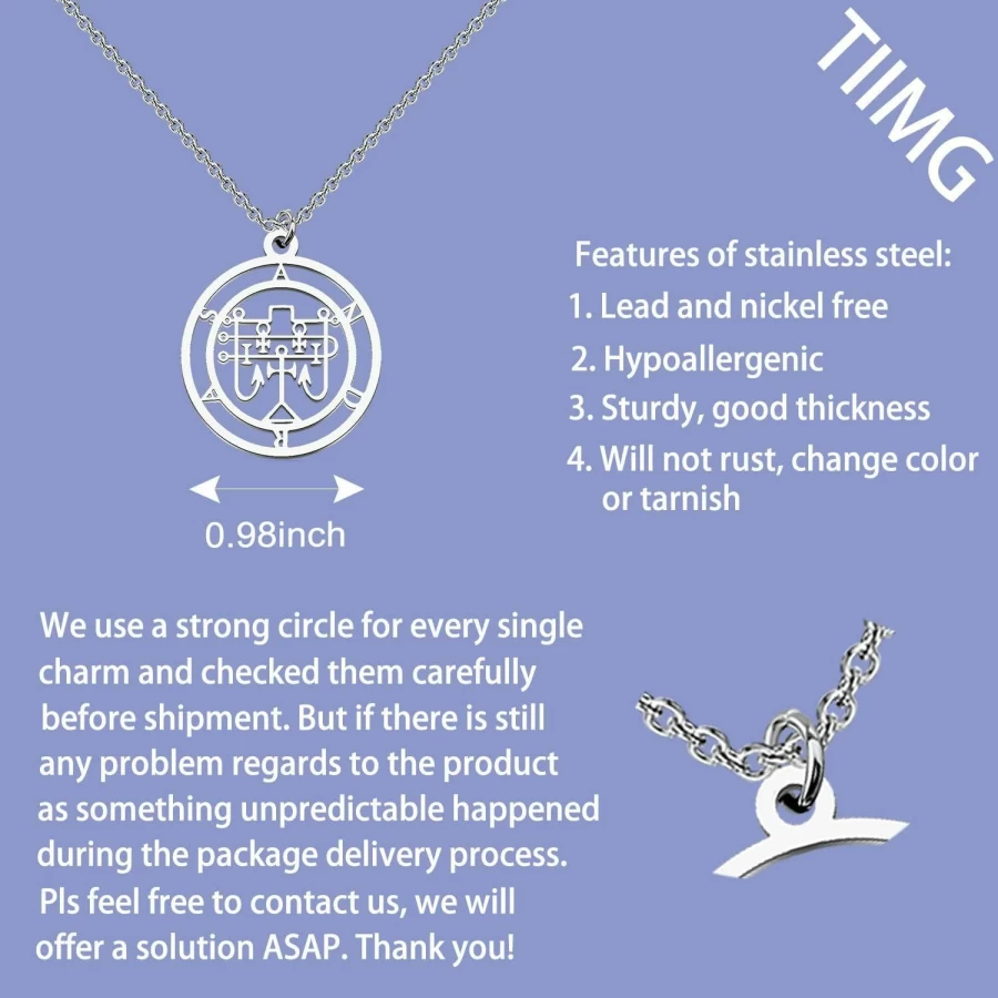 TIIMG Ars Goetia Demon Sigil Necklace - Occult Pagan Jewelry, Witchcraft Gift, Demonology Amulet, Gothic Necklace for Men & Women