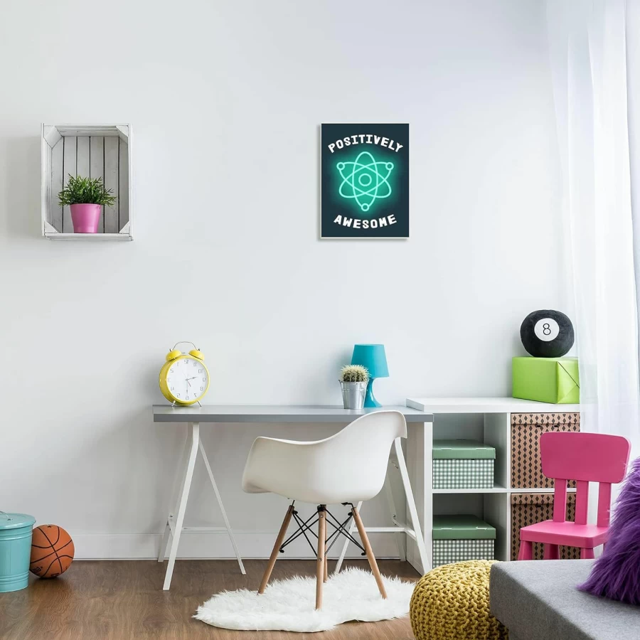 Stupell Industries Science Atom Pun Wall Plaque - Positively Awesome Humorous Kids Decor, 13x19 Inches, Blue, Designed by Daphne Polselli