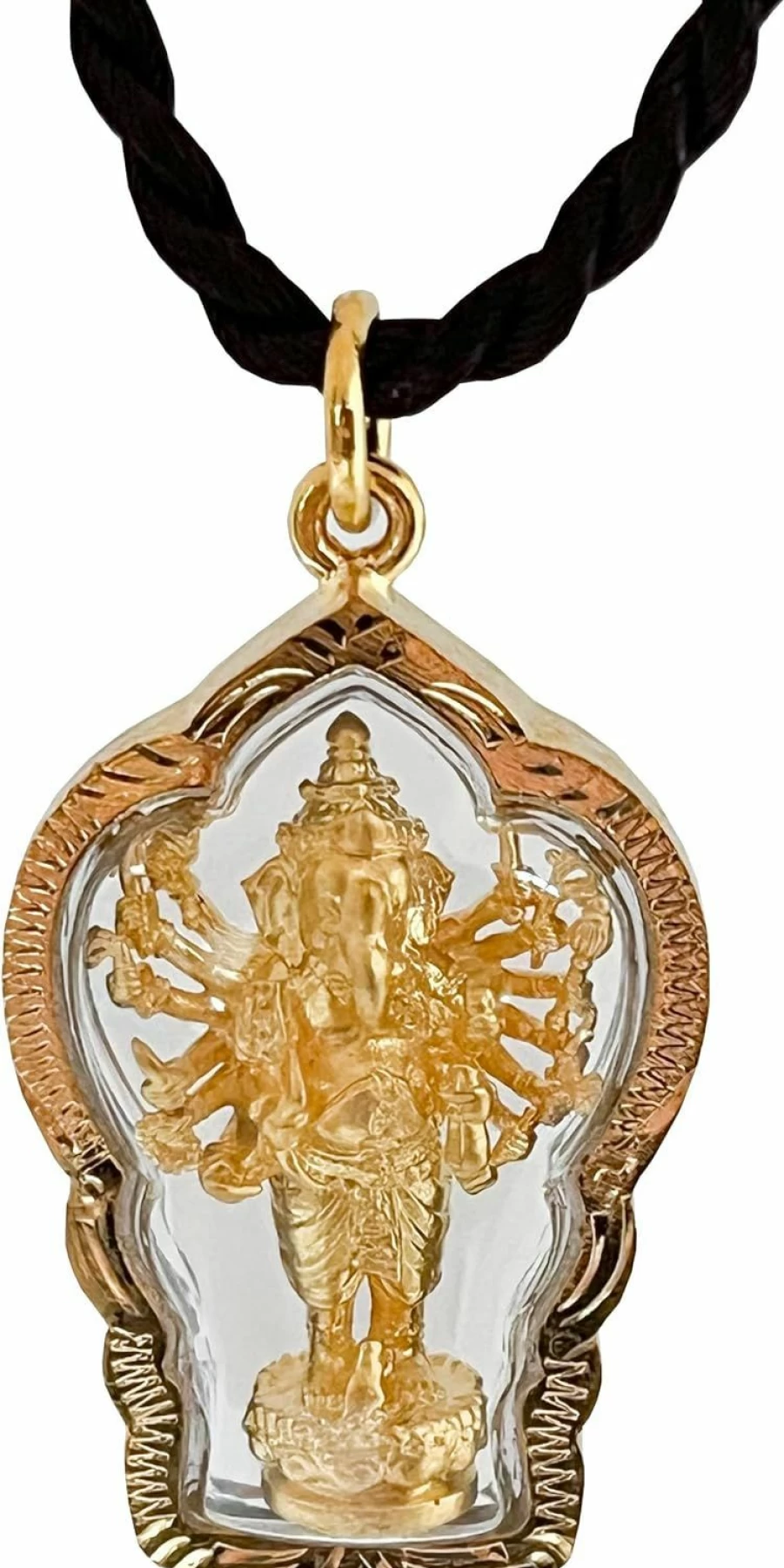 Artschatz Golden Vira Ganapati Ganesh Amulet - Sixteen-Armed Hindu Pendant for Protection and Blessings