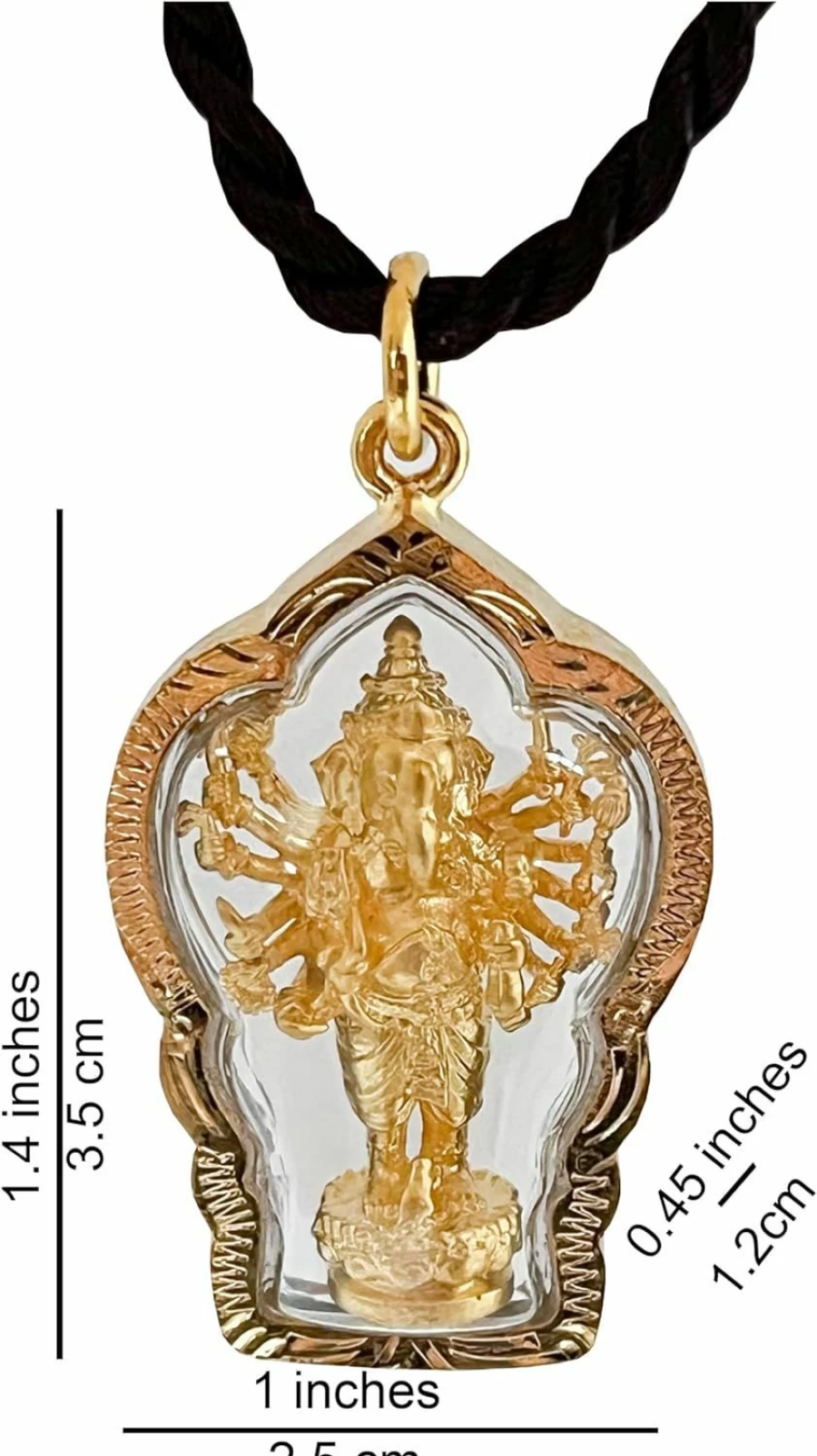 Artschatz Golden Vira Ganapati Ganesh Amulet - Sixteen-Armed Hindu Pendant for Protection and Blessings