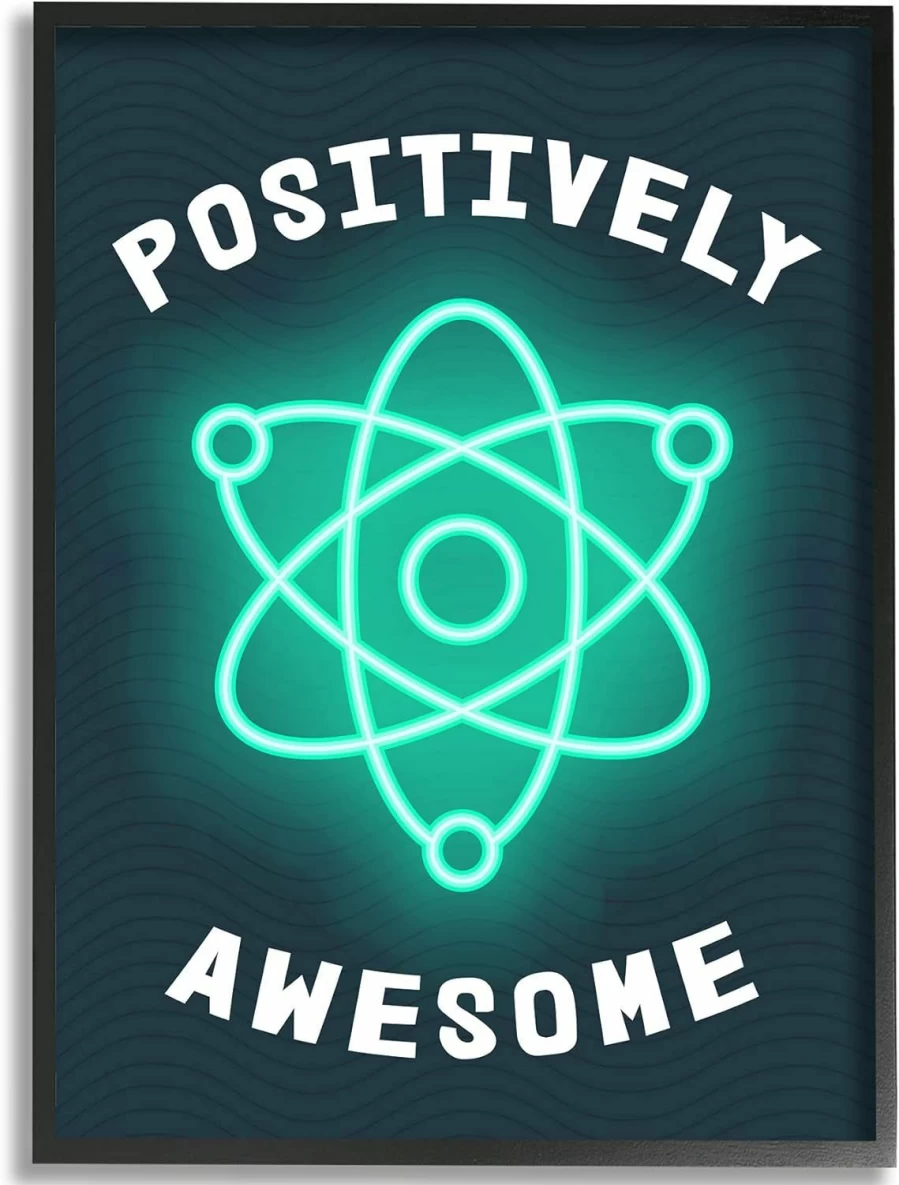 "Stupell Industries Framed Wall Art 24x30 – Science Atom Pun Humor Design by Daphne Polselli, Blue & Black Kids Room Decor"