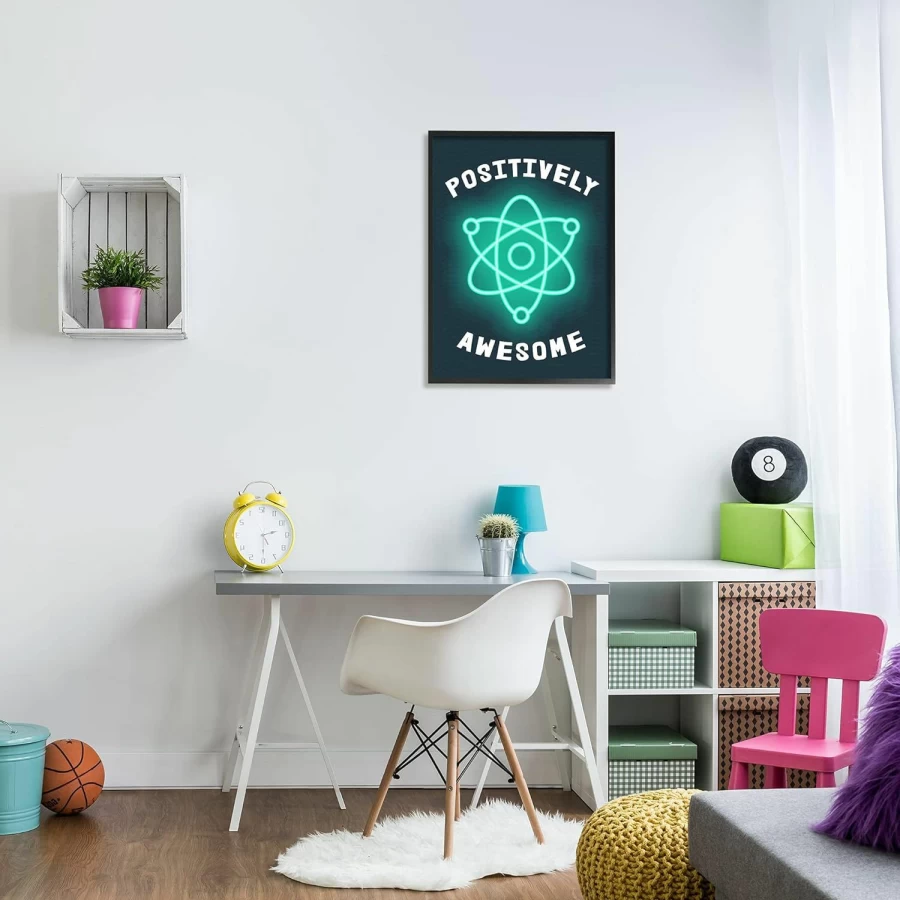 "Stupell Industries Framed Wall Art 24x30 – Science Atom Pun Humor Design by Daphne Polselli, Blue & Black Kids Room Decor"