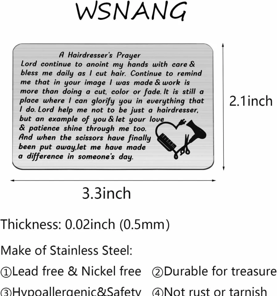 WSNANG Inspirational Hairdresser Prayer Wallet Card - Gift for Hair Stylists, Barbers & Salon Professionals