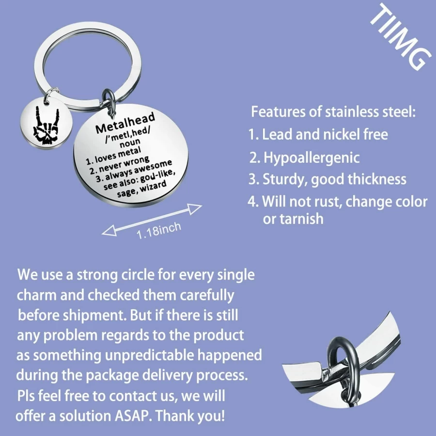 TIIMG Heavy Metal Band Keychain - Rocker Gift for Metal Fans, Black Metalhead Keychain Gift, Music Lover Present