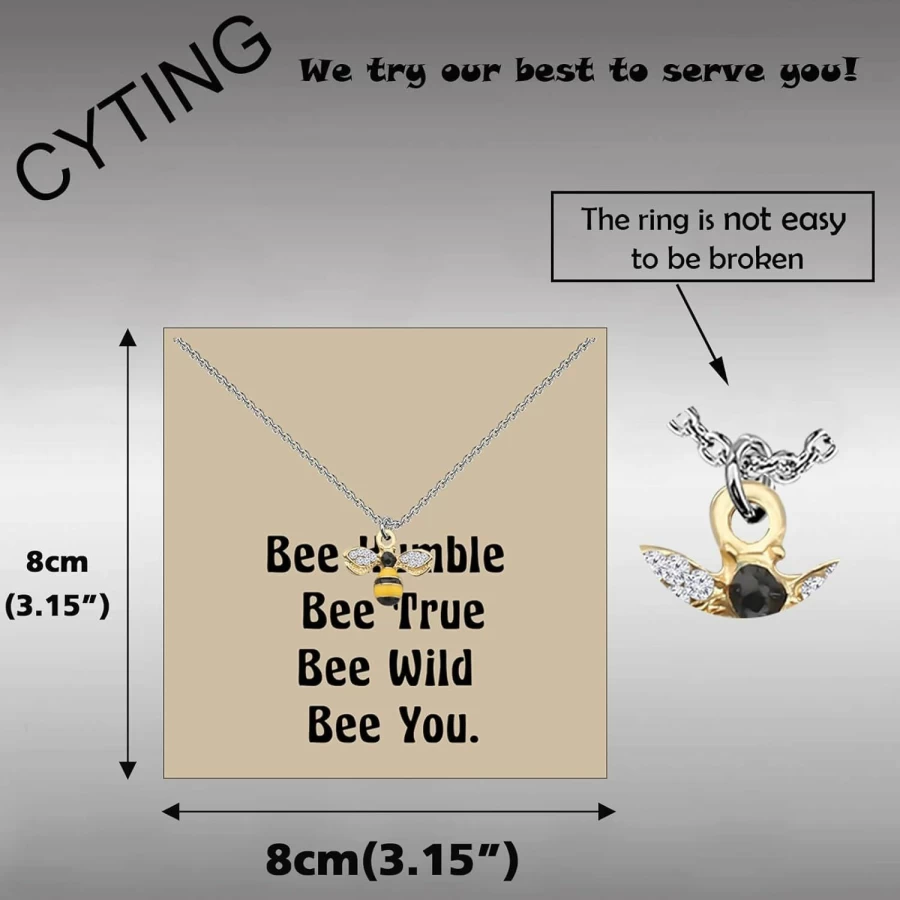 CYTING Bee Charm Necklace - Unique Beekeeper Gift, Entomologist Jewelry, Honey Bee Lover Present for Women, Handmade Silver Bee Pendant, Dainty Nature Inspired Necklace