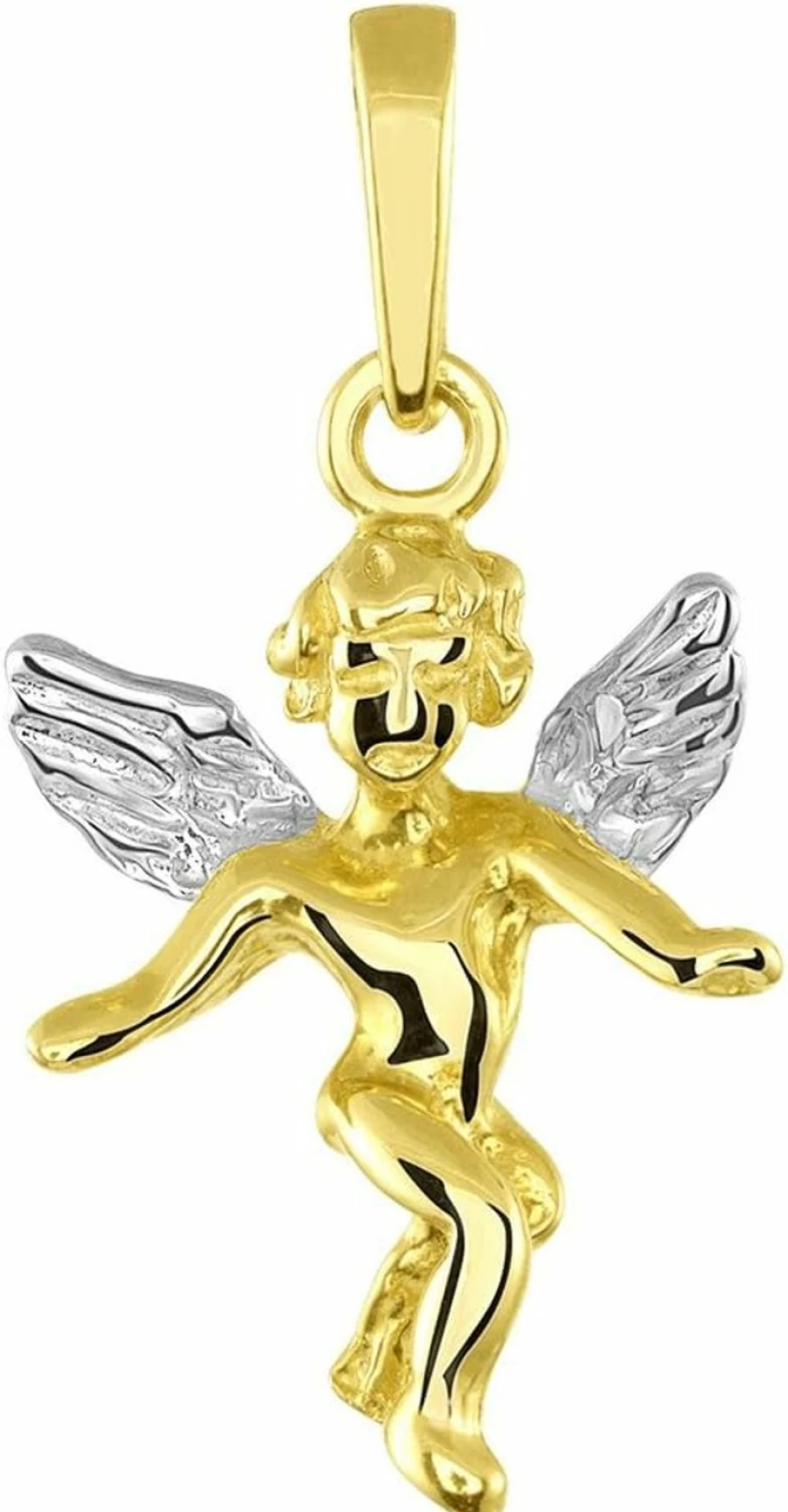 14K Yellow Gold Angel Charm Pendant - Open Arms 3D Design - Jewelry America