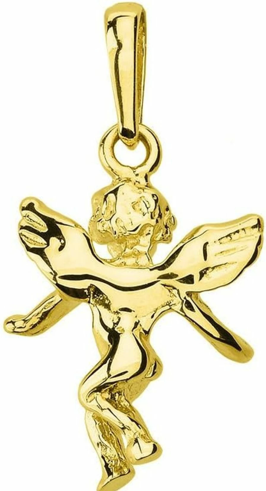 14K Yellow Gold Angel Charm Pendant - Open Arms 3D Design - Jewelry America