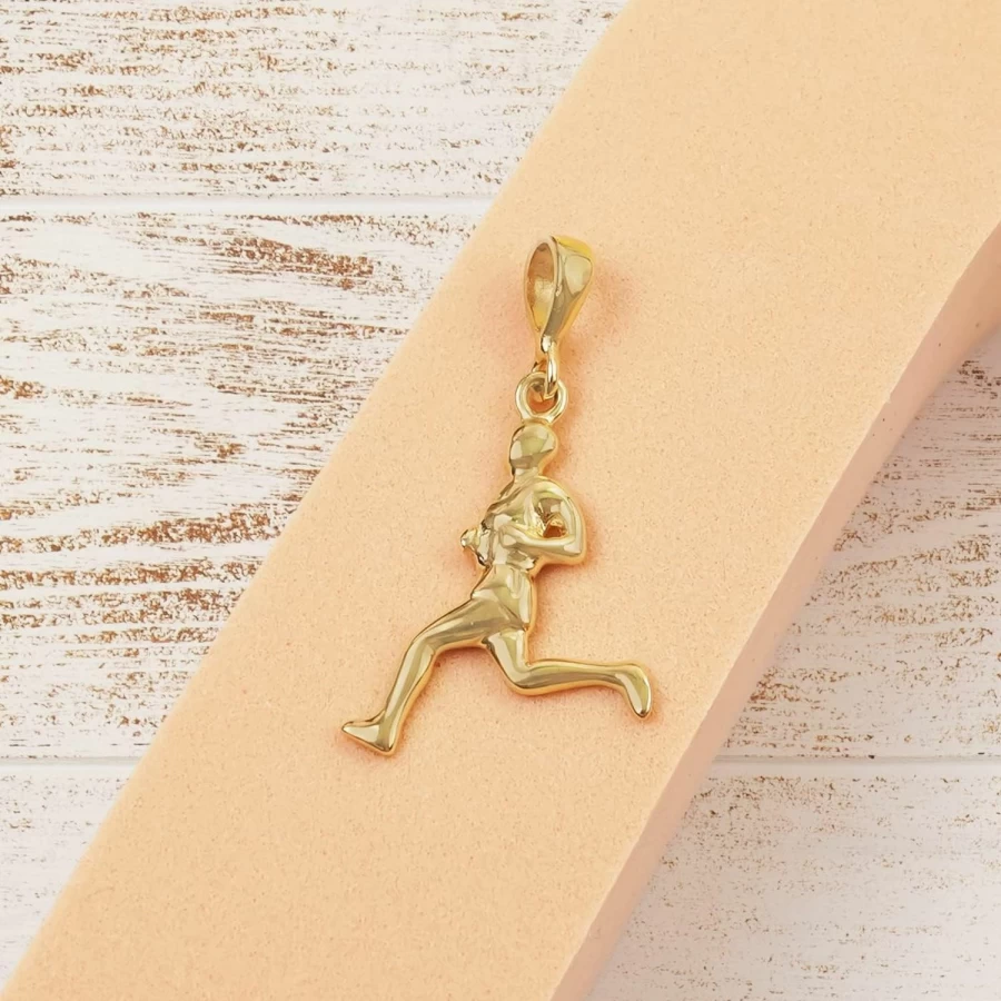 "PORI JEWELERS 14K Yellow Gold Dainty Runner Pendant - Elegant Unisex Jewelry Gift for Women, Men, Teens & Kids"