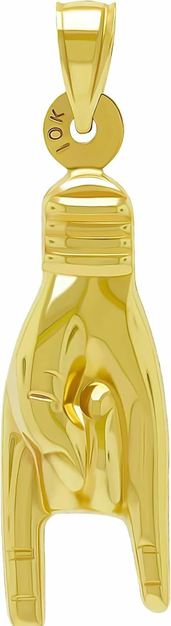 CA CHARMAMERICA 10K Gold Mano Cornuto Charm Pendant - Italian Horn Hand Symbol for Good Luck - 3D Detailed Jewelry Gift