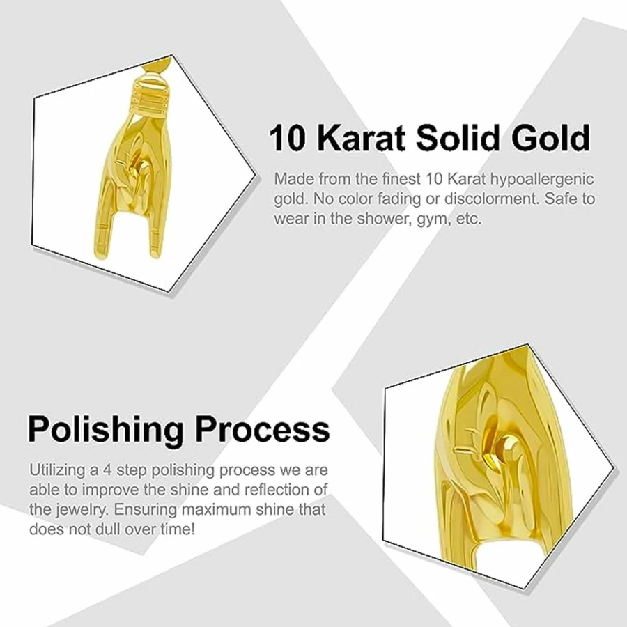 CA CHARMAMERICA 10K Gold Mano Cornuto Charm Pendant - Italian Horn Hand Symbol for Good Luck - 3D Detailed Jewelry Gift