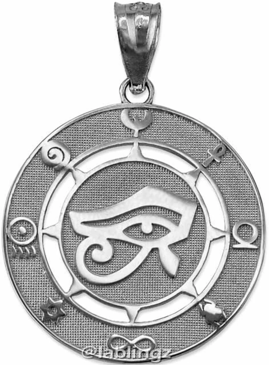 LA BLINGZ Sterling Silver Eye of Horus Pendant - Egyptian Good Luck Amulet Necklace