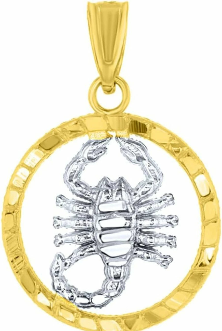"Jewelry America 14K Two-Tone Gold Scorpio Zodiac Pendant - Textured Round Scorpion Charm for Necklace"