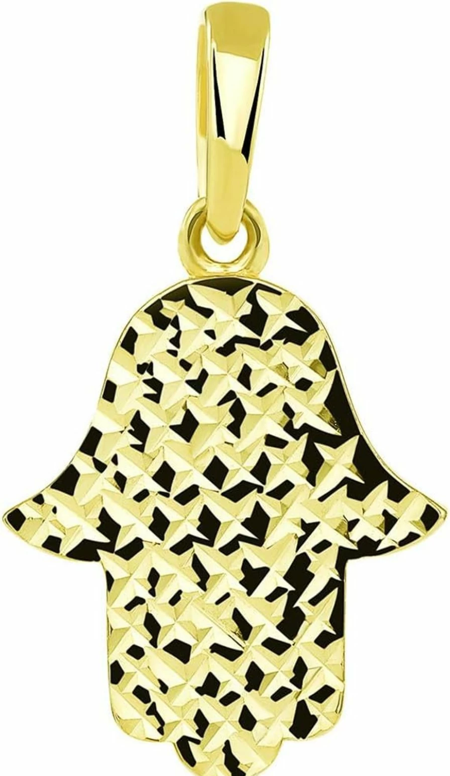 14K Yellow Gold Hamsa Hand Pendant - Elegant Textured Design - Jewelry America