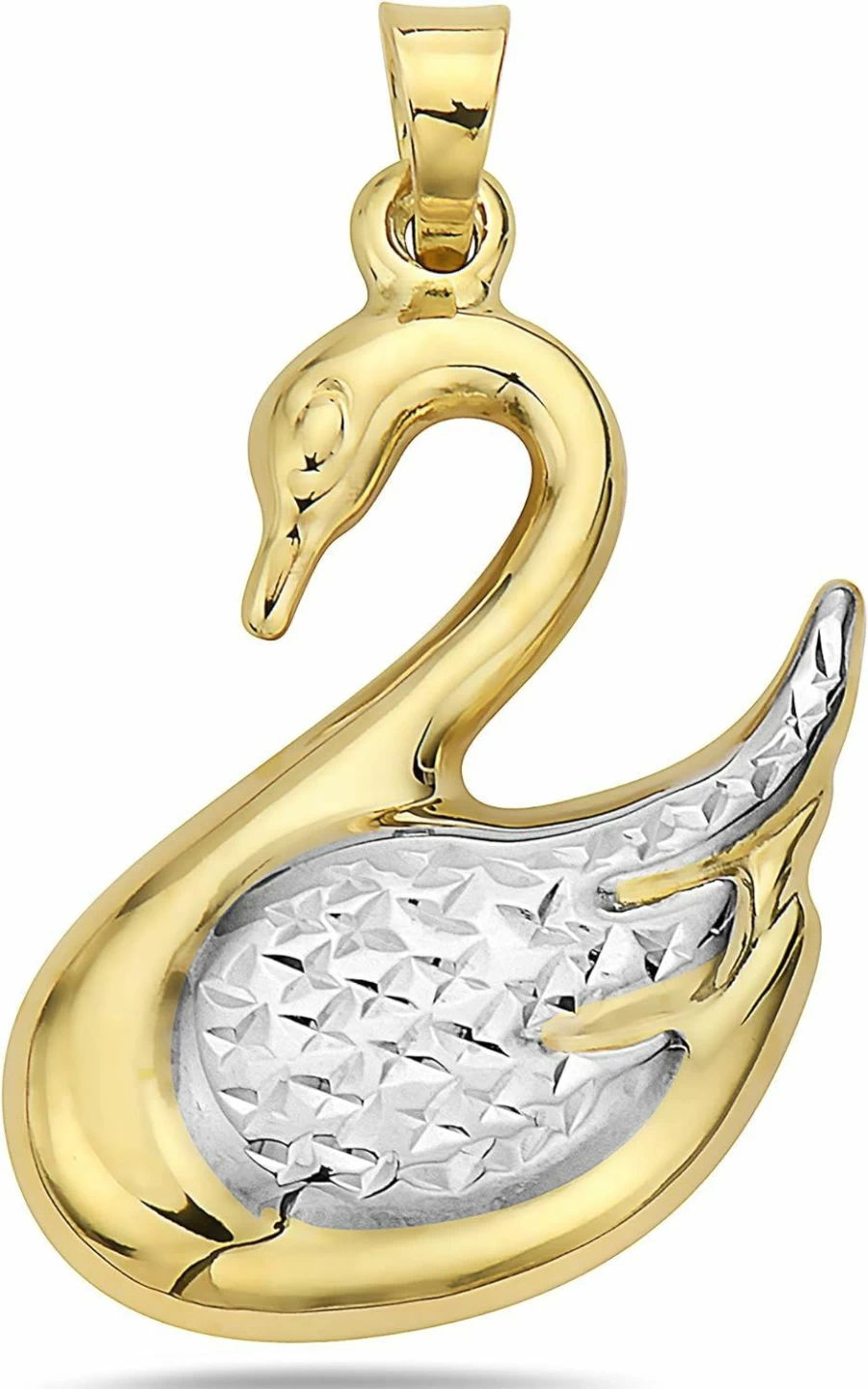 PORI JEWELERS 14K Two-Tone Gold Swan Pendant - Yellow & White Gold Dainty Necklace for Women, Men, Unisex Gift