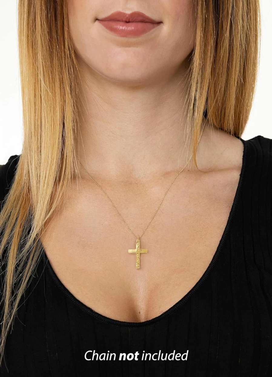 Forme di Lucchetta Yellow Gold Jesus Cross Pendant - Authentic Italian Christian Jewelry for Necklaces, Footprints in The Sand Design