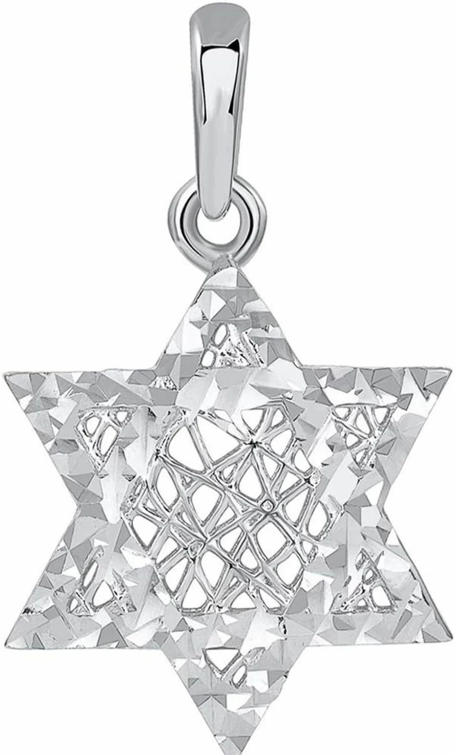 14K White Gold Star of David Pendant - 3D Textured Jewish Jewelry by Jewelry America