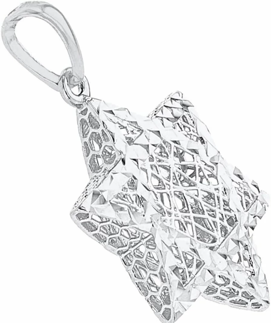 14K White Gold Star of David Pendant - 3D Textured Jewish Jewelry by Jewelry America