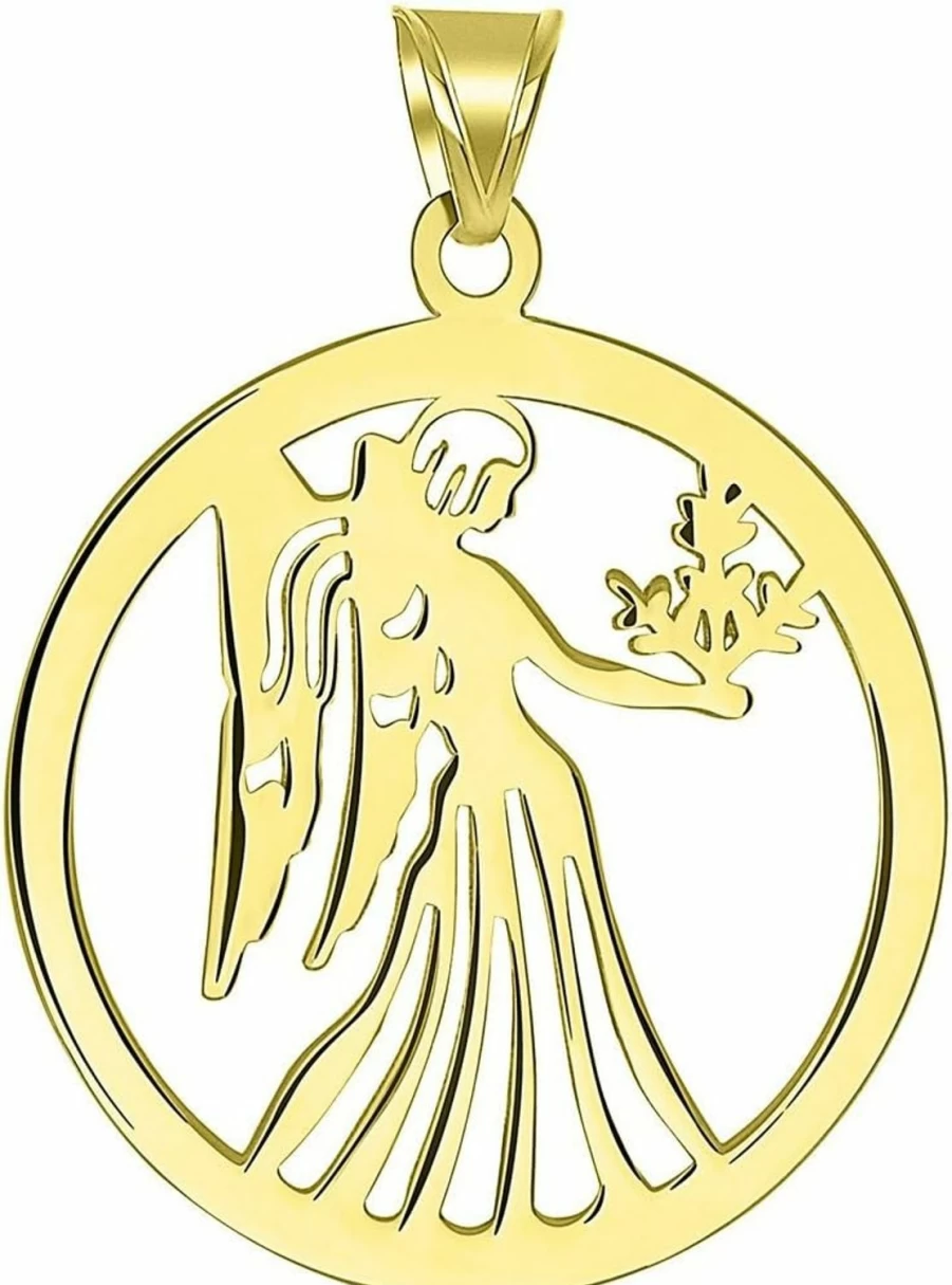 14K Yellow Gold Virgo Zodiac Sign Pendant - Round Cut-Out Disc Charm - Jewelry America Solid Gold Horoscope Necklace