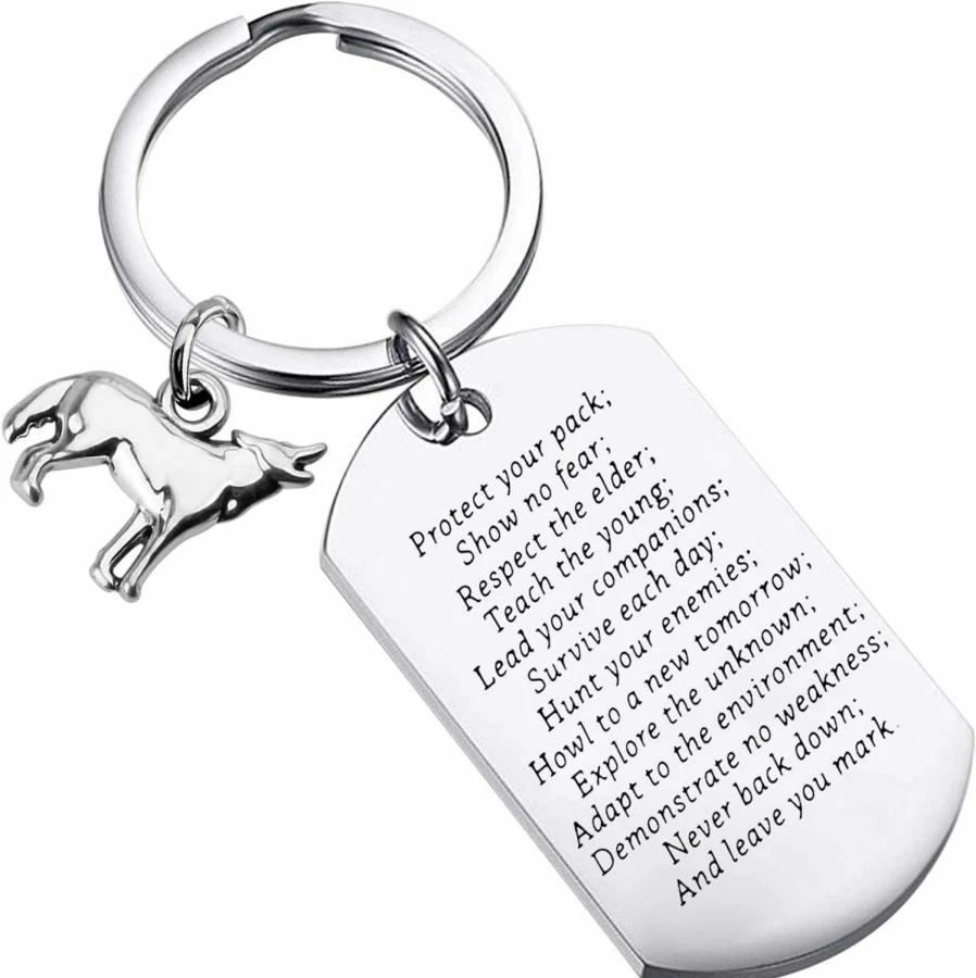 WSNANG Wolf Keychain - Motivational Gift for Graduates, Wolf Lovers, Never Back Down Inspirational Keychain
