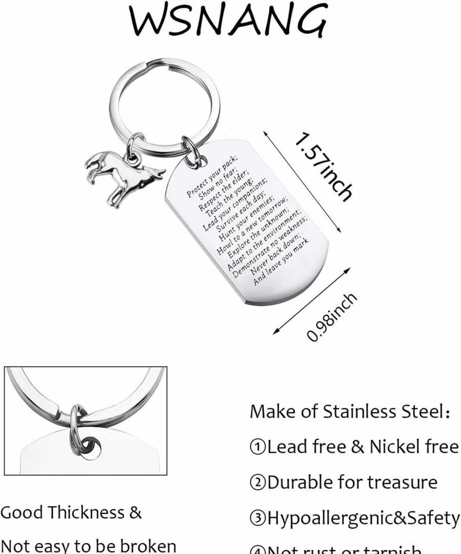WSNANG Wolf Keychain - Motivational Gift for Graduates, Wolf Lovers, Never Back Down Inspirational Keychain