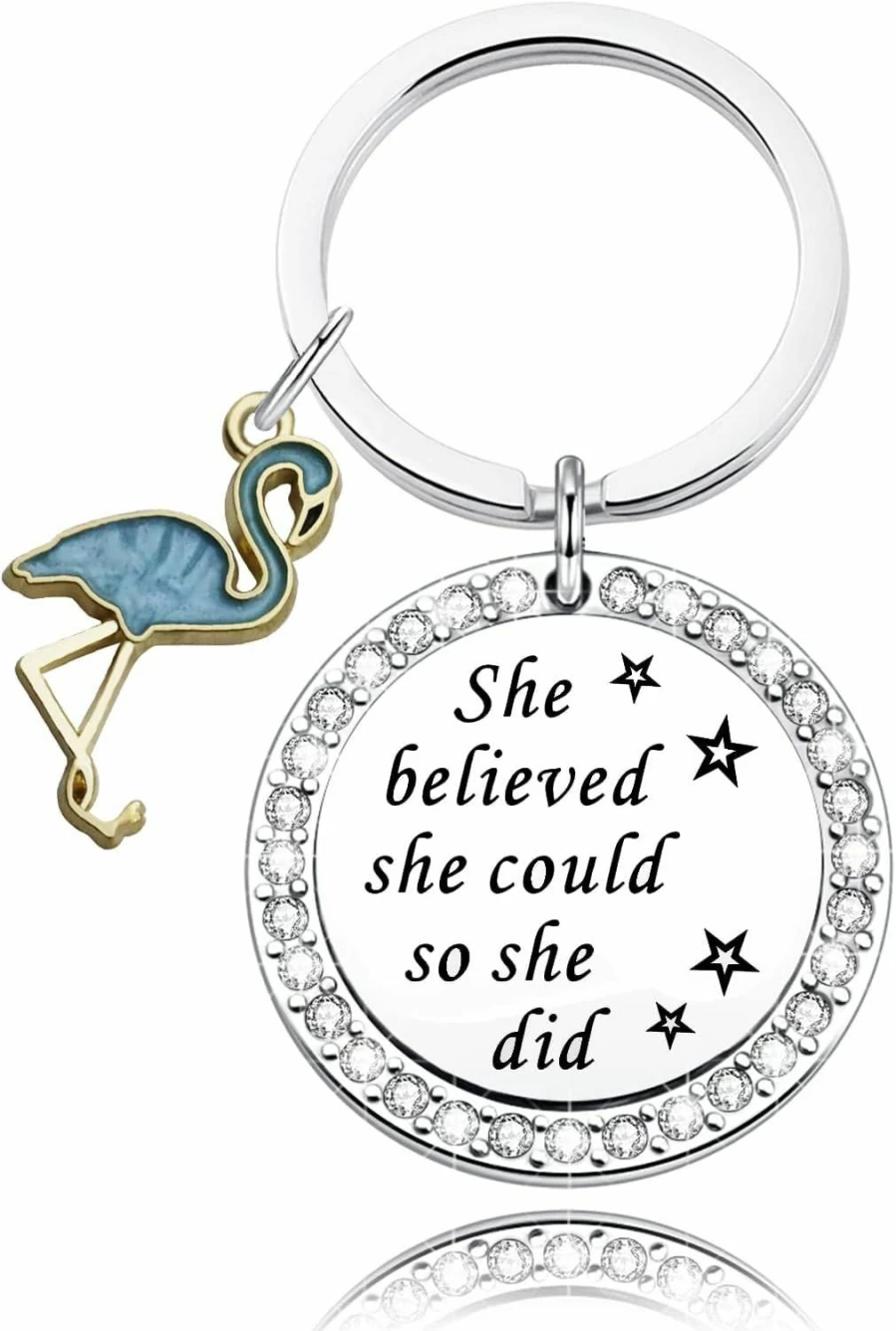 WKXZMTR Inspirational Flamingo Keychain - Motivational Jewelry Gift for Women, "She Believed She Could So She Did" Keychain, Flamingo Lover Accessory