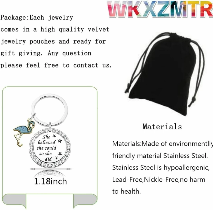 WKXZMTR Inspirational Flamingo Keychain - Motivational Jewelry Gift for Women, "She Believed She Could So She Did" Keychain, Flamingo Lover Accessory