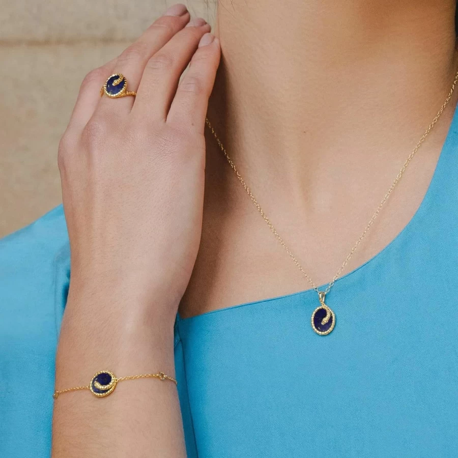 Gemondo 925 Sterling Silver Gold Plated Oval Lapis Lazuli Snake Pendant Necklace