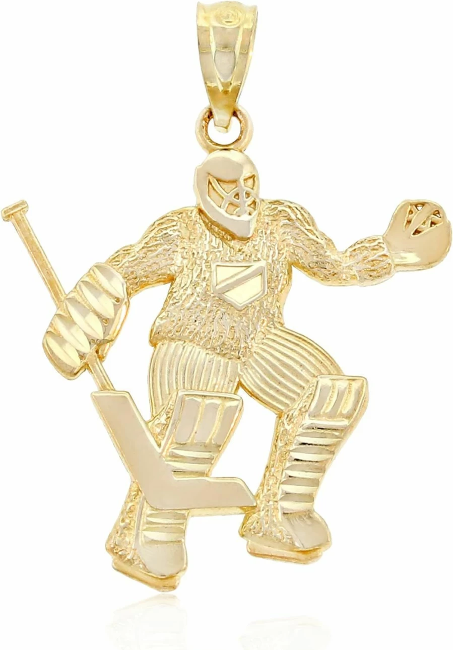 CA CHARMAMERICA 10K Gold Hockey Charm Pendant - Sport Jewelry for Men & Women - Hockey Player Gift - Solid Gold Pendant