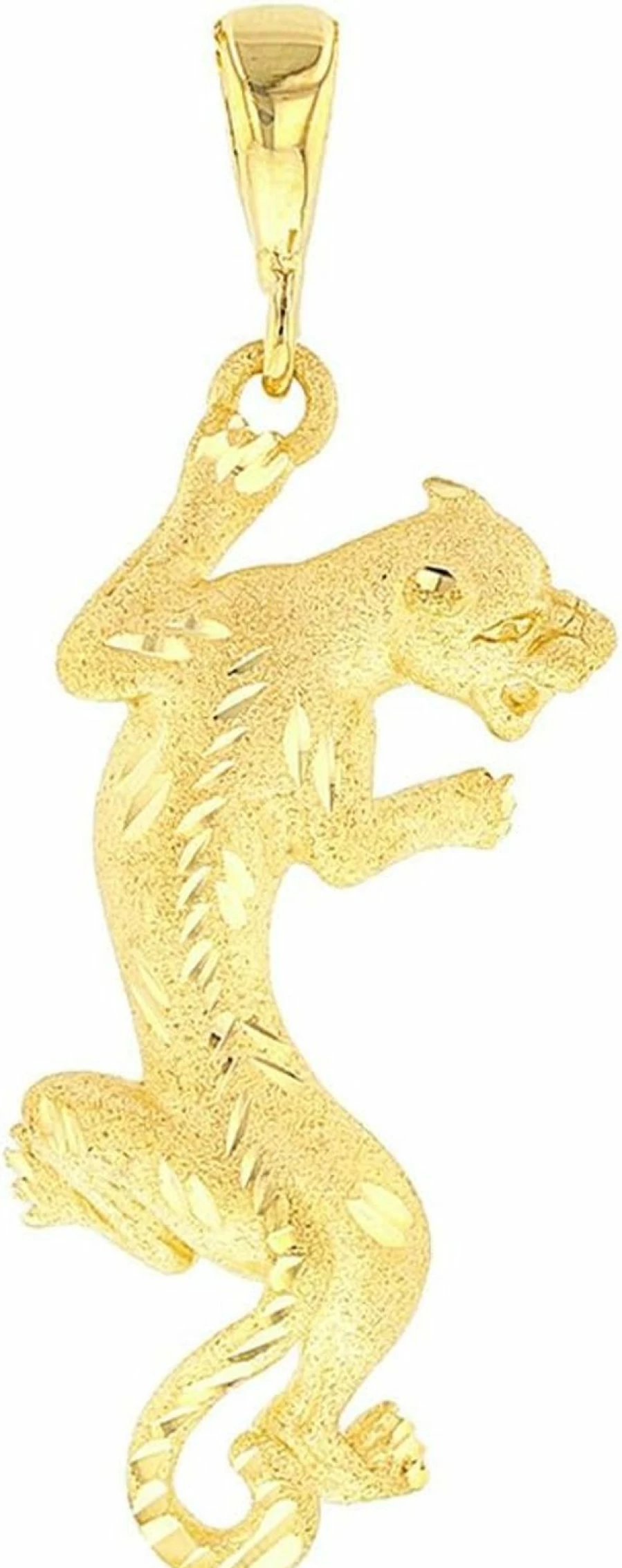14K Yellow Gold Panther Charm Pendant - Textured Animal Jewelry by Jewelry America