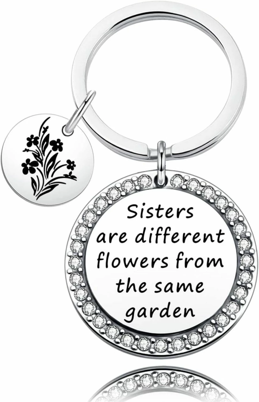 N\C Sister Keychain - Unique Floral Design Best Friend Gift, BFF Jewelry for Birthday, Sisters Are Different Flowers From The Same Garden Charm